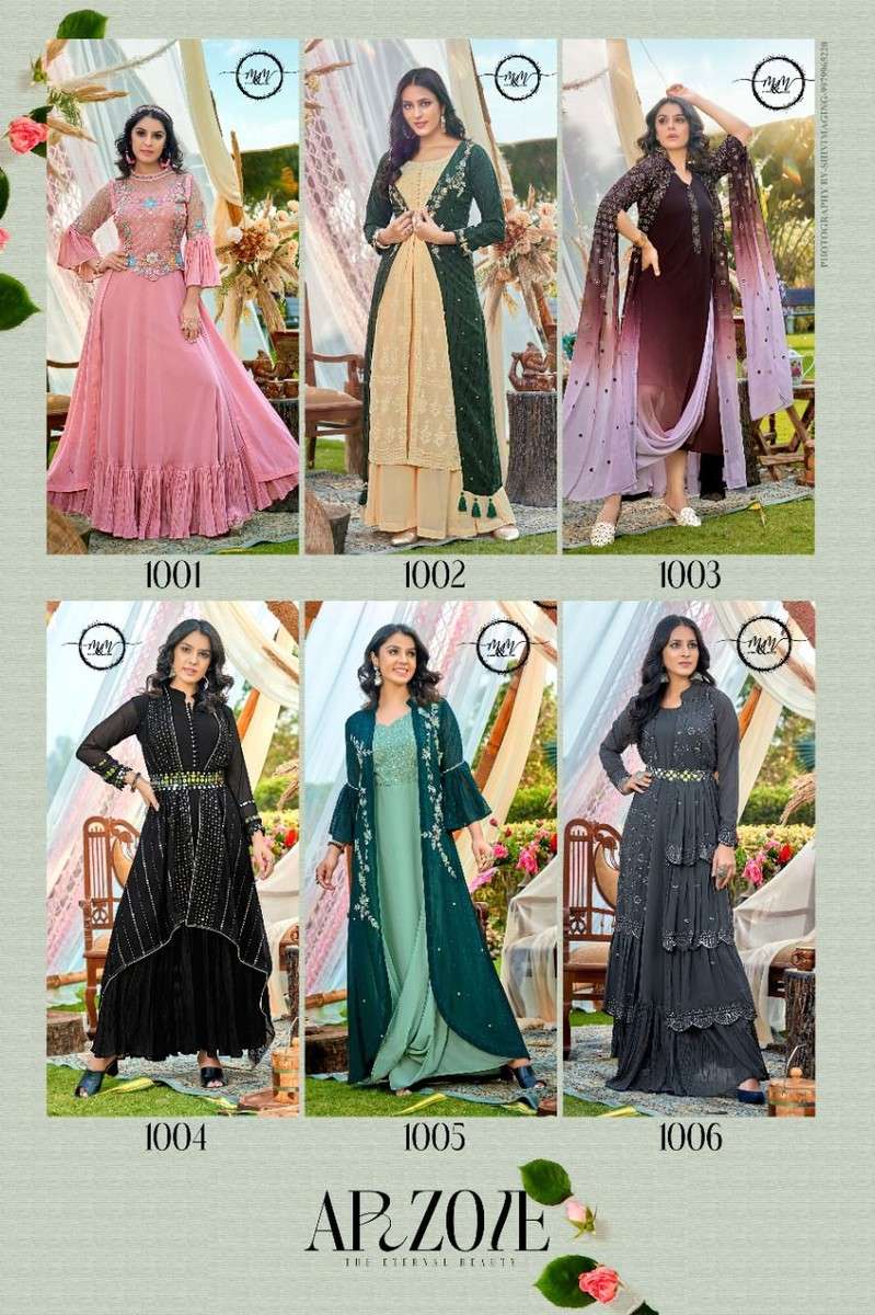 M&m-Arzoie-Georgette-Hand Work-Kurti-Pant-Jacket-Collage